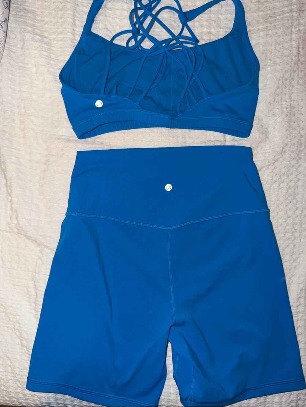CRZ YOGA High-Waist Blue Athletic Bike Shorts and bra set